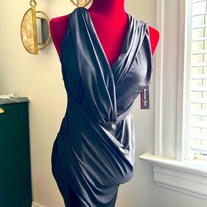 Black high slit knit dress